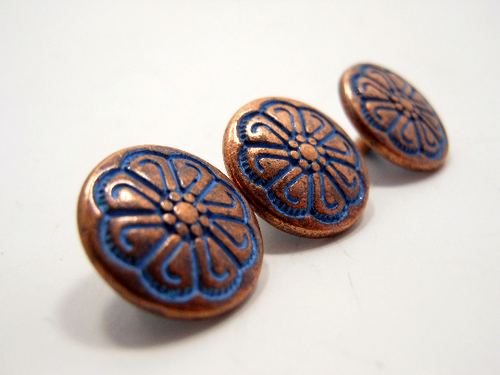 Metal Buttons Set of 5: Copper Celtic Floral Metal Shank Buttons ~ Celtic Knot Floral Patina'd Copper Metal Buttons 1/2