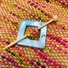 Mother of Pearl Square Shawl Pin "Blue Dahlia"