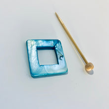 Mother of Pearl Square Shawl Pin "Blue Dahlia"