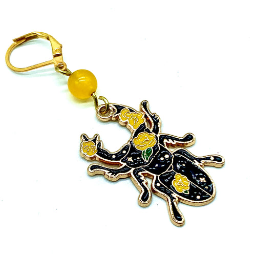Handmade Single Metal Stitch Marker ~ Floral Stag Beetle