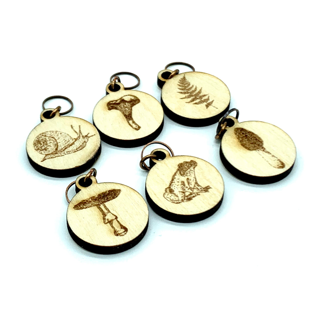 Wood & Metal Stitch Markers ~ Forest Friends ~ Set of 6