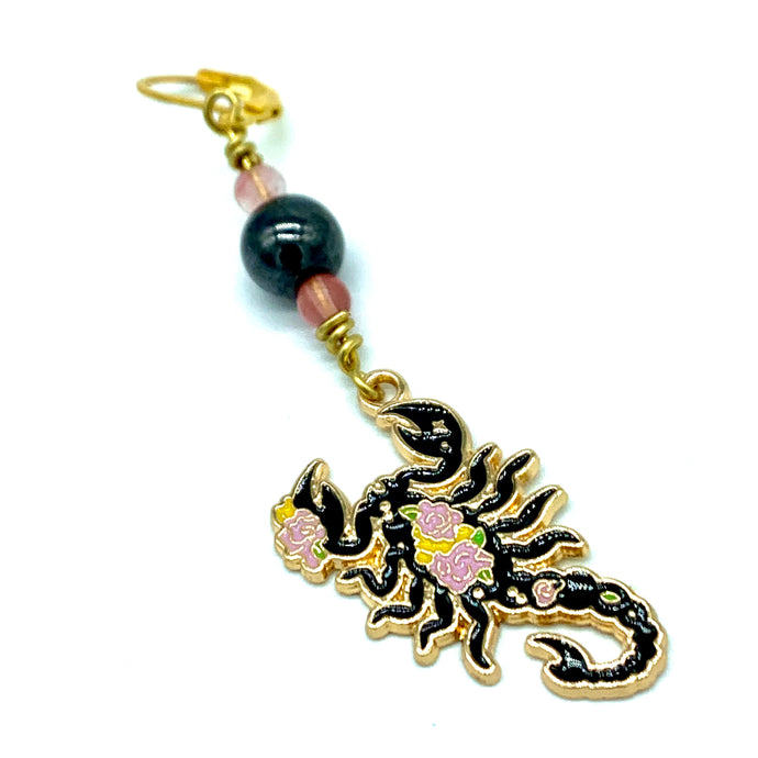 Handmade Single Metal Stitch Marker ~ Floral Scorpion