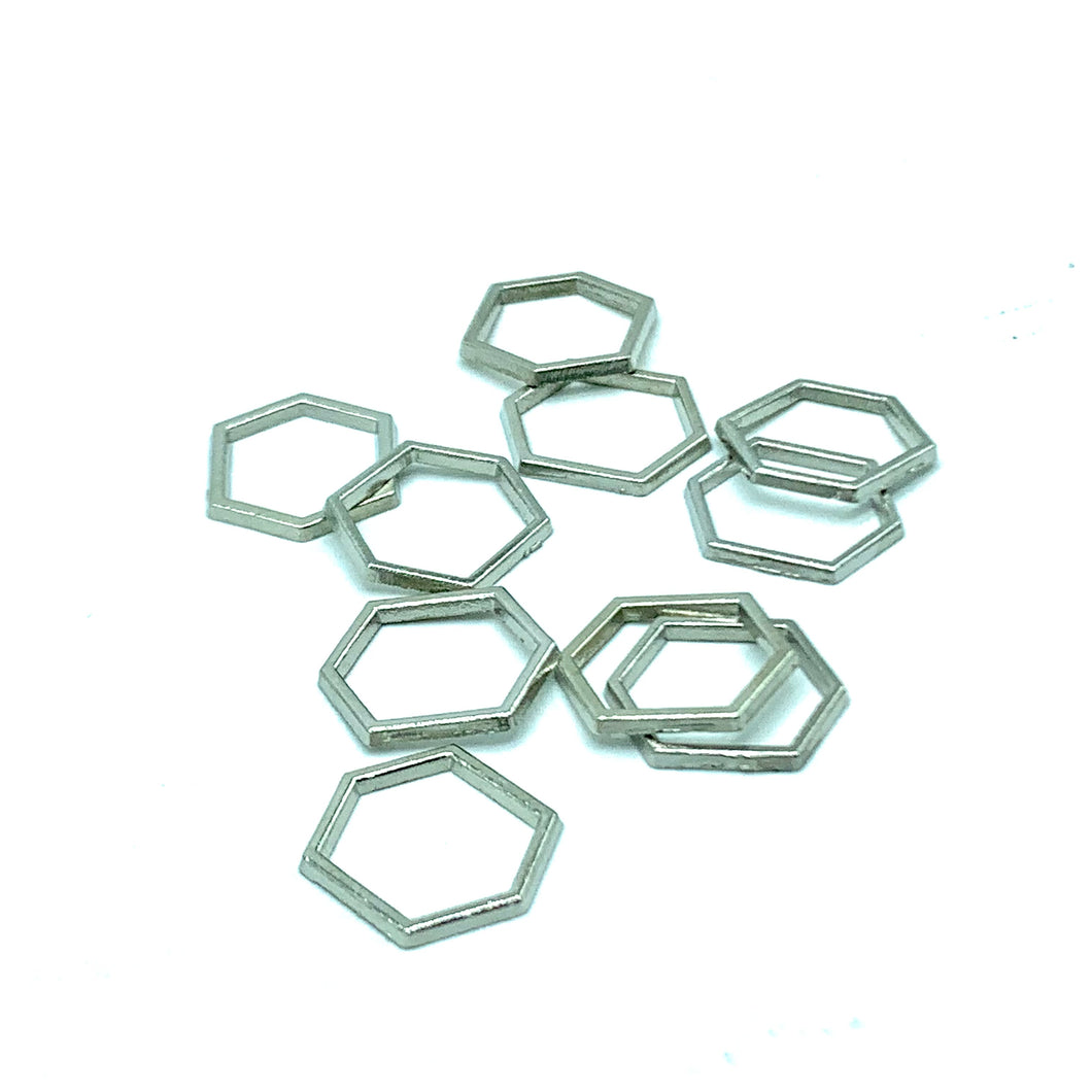 Metal Stitch Markers ~ Silver Hexagons ~ Set of 10