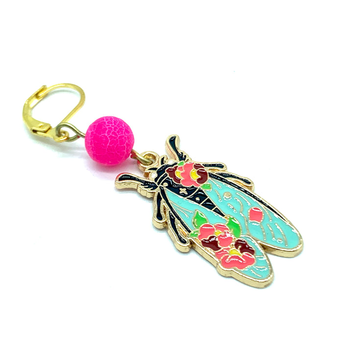 Handmade Single Metal Stitch Marker ~ Floral Cicada