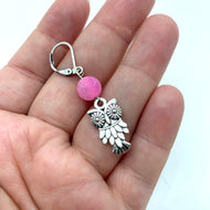 Handmade Single Metal Stitch Marker ~ Silver Owl with Dragon Agate