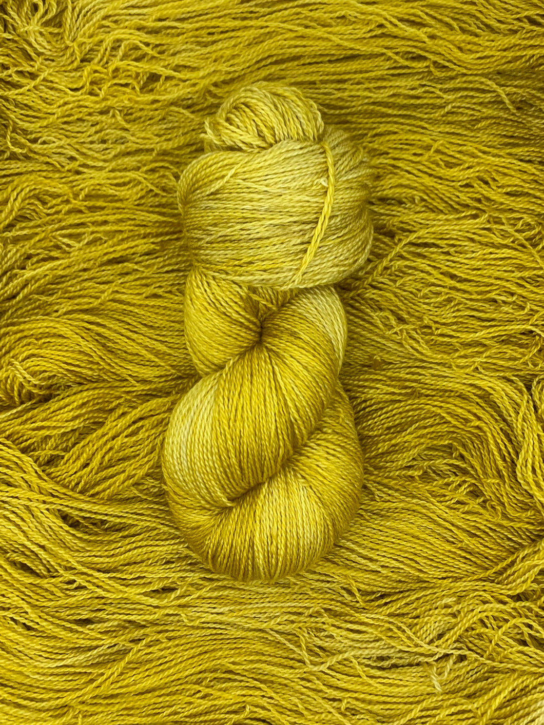 Hand dyed Superwash Merino cashmere silk golden Yellow lace weight yarn