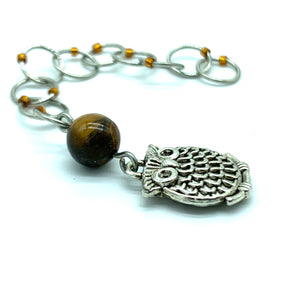 Snagless Beaded Chain Row Counter ~ Chubby Owl with Tiger Eye