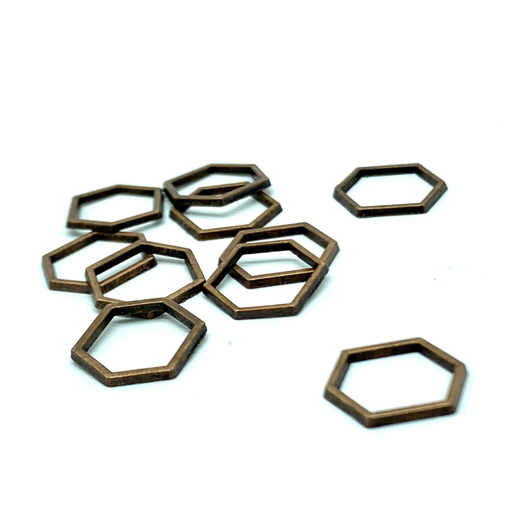 Metal Stitch Markers ~ Bronze Hexagons ~ Set of 10