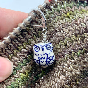 Handmade Single Metal Stitch Marker ~ Porcelain Owls