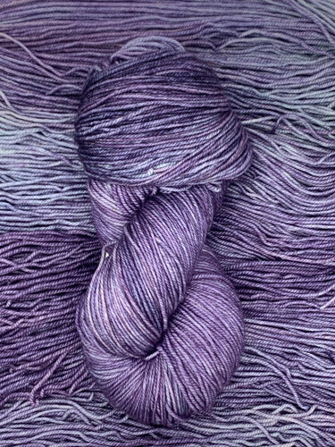 Hand Dyed Fingering Weight Superwash Merino cashmere nylon yarn in gray purple