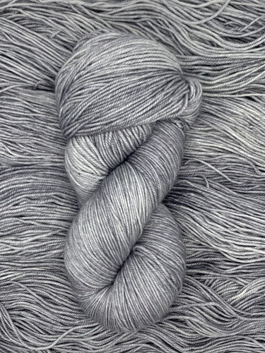 Hand Dyed Fingering Weight Superwash Merino cashmere nylon yarn in silver gray