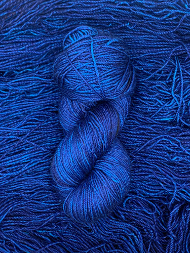 Hand Dyed Fingering Weight Superwash Merino cashmere nylon yarn in deep blue sapphire