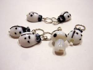 Under a Log: Set of 6 Lampwork Glass Stitch Markers