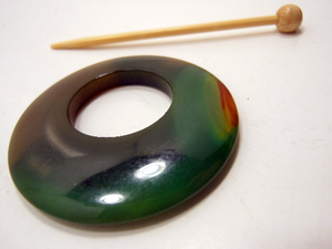 Natural Stone Shawl Pin ~ Green, Black, and Red Striped Agate #2680