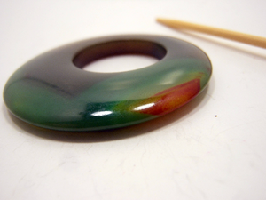 Natural Stone Shawl Pin ~ Green, Black, and Red Striped Agate #2680