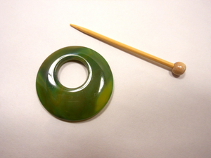 Natural Stone Agate Shawl Pin ~ Green and Gold Striped Agate #5271