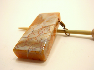 Natural Stone Shawl Pin ~ Antique Bronze Wire Wrapped Agate ~ Agate Column H