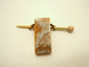 Natural Stone Shawl Pin ~ Antique Bronze Wire Wrapped Agate ~ Agate Column H