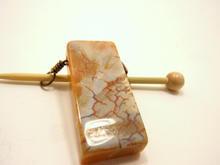 Natural Stone Shawl Pin ~ Antique Bronze Wire Wrapped Agate ~ Agate Column H