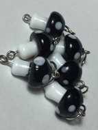 Black & White Mushrooms: Set of 6 Lampwork Glass Stitch Markers
