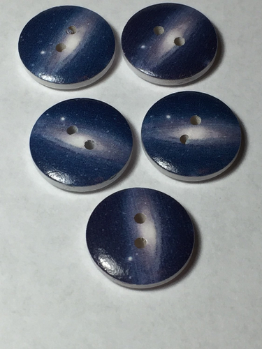 Wooden Galaxy Buttons ~ Medium ~ Set of 5 ~ Blue Galaxies