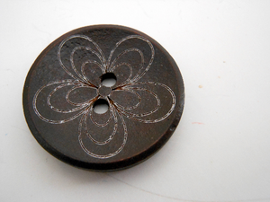 Wooden Buttons Set of 3: Brown Wooden Daisy Buttons ~ Large Dark Brown Colored Wooden Buttons with White Daisies 1 1/4" Diameter