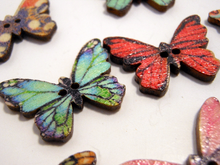 Wooden Buttons Set of 5: Printed Wooden Butterfly Buttons ~ Medium Flat Butterfly Wooden Buttons 1" Wide 3/4" High ~ Assorted Patterns