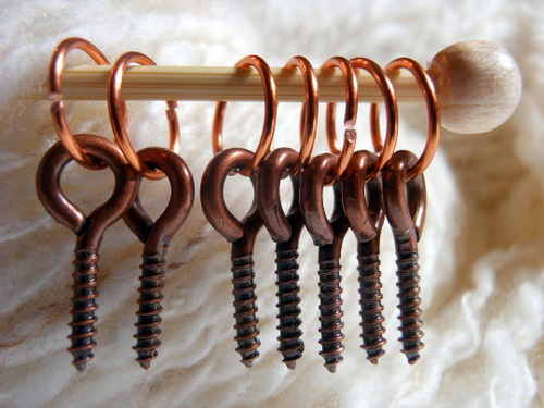 Handmade Vintage Copper Metal Stitch Markers ~ Vintage Style Eye Screw  ~ Set of 6