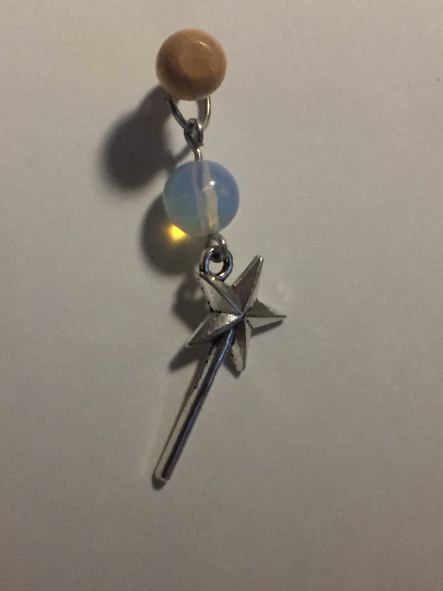 Handmade Single Metal Stitch Marker ~ Opalite and Silver ~ Fairy Godmother