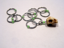 Handmade Snagless Stitch Markers ~ Neon Green Skull ~ Set of 10
