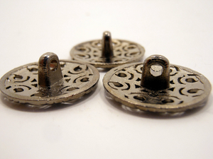Metal Buttons Set of 3: Gunmetal Filigree Metal Shank Buttons ~ 9/16" Diameter