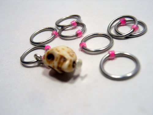 Handmade Snagless Stitch Markers ~ Neon Pink Skull ~ Set of 10
