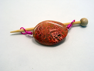 Handmade Natural Stone Shawl Pin ~ Wire Wrapped Stone ~ Painted Agate C Orange Pink and Red with Pink Wire