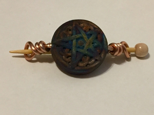 Ceramic Pentagram Shawl Pin ~ Raku Fired ~ Wire Wrapped ~ Rainbow Raku