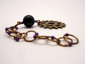 Handmade Snagless Beaded Chain Row Counter ~ Pump House ~ Antique Bronze Gear with Royal Goldstone and Purple Markers