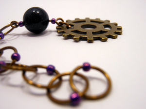 Handmade Snagless Beaded Chain Row Counter ~ Pump House ~ Antique Bronze Gear with Royal Goldstone and Purple Markers