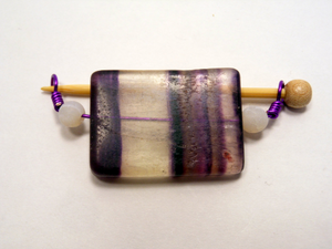 Handmade Natural Stone Shawl Pin ~ Wire Wrapped Stone ~ Purple Striped Fluorite with Snow Agate and Purple Wire