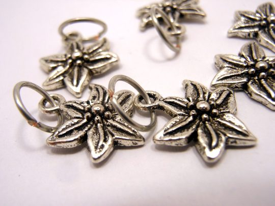 Silver Flowers: Set of 6 Stitch Markers
