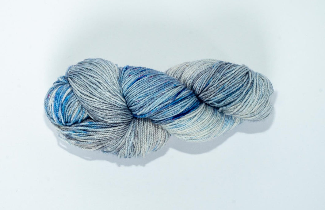 Hand Dyed Fingering Weight Superwash Merino cashmere nylon yarn in gray and blue