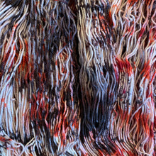 Hand Dyed Fingering Weight Superwash Merino cashmere nylon yarn in speckled red and black on white yarn