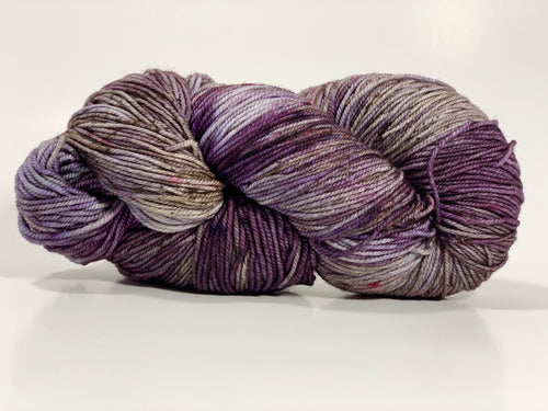 Hand Dyed Fingering Weight Superwash Merino cashmere nylon yarn in purple gray and brown