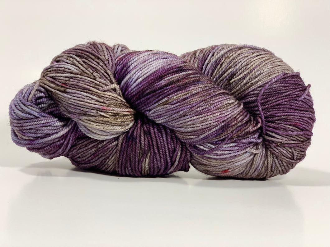 Hand Dyed Fingering Weight Superwash Merino cashmere nylon yarn in purple gray and brown