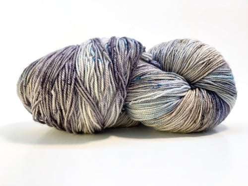 Hand Dyed Fingering Weight Superwash Merino cashmere nylon yarn in blue gray and sand