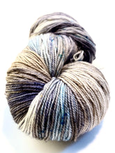 Hand Dyed Fingering Weight Superwash Merino cashmere nylon yarn in blue gray and sand