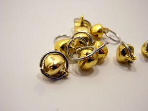 Tintinnabulation ~ Tiny Gold Jingle Bell Stitch Markers ~ Set of 10