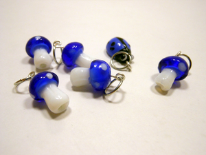 Under a Log: Set of 6 Lampwork Glass Stitch Markers