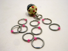 Handmade Snagless Metal Stitch Markers ~ White and Red Frosted Cupcake  ~ Set of 10 ~ Cupcake with Snagless Pink Markers