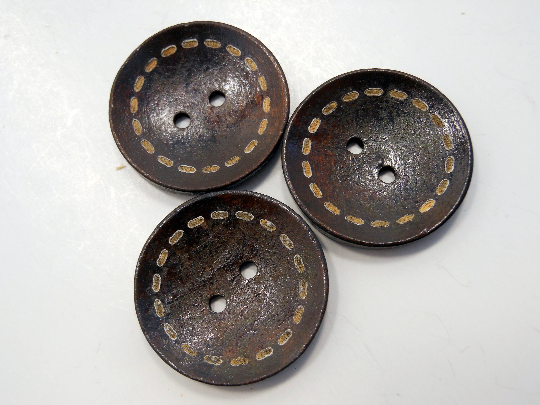 Wooden Buttons Set of 3: Brown Wooden Stitch Buttons ~ Large