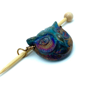Handmade Ceramic Shawl Pin ~ Raku Owl