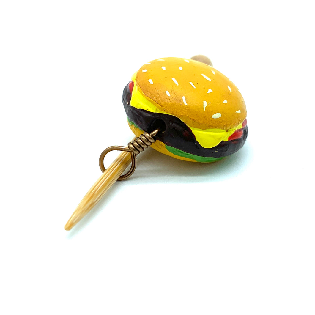 Hand Painted Ceramic Shawl Pin ~ Cheeseburger